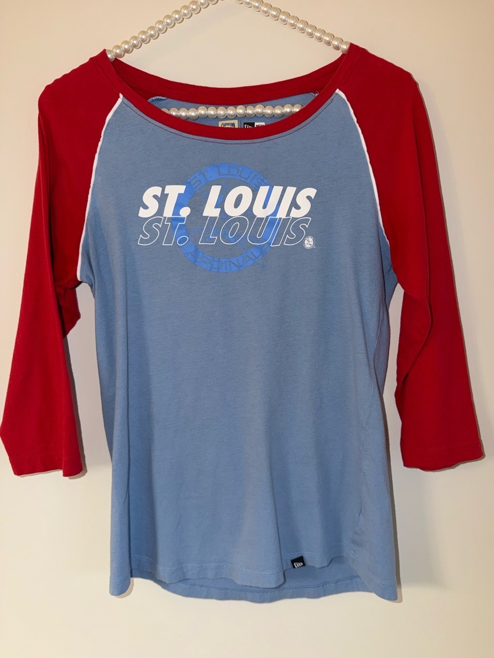 New Era St Louis Cardinals Cooperstown Raglan Baseball Tee Size M Powder Blue